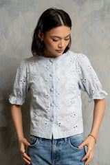 Cassidy Embroidered Button Up in Blue - FINAL SALE