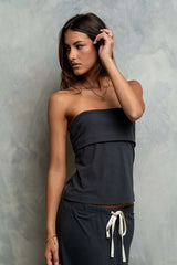 Marsha Fold Over Tube Top in Charcoal - FINAL SALE