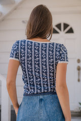 Juliet Floral Seamless Top in Navy - FINAL SALE