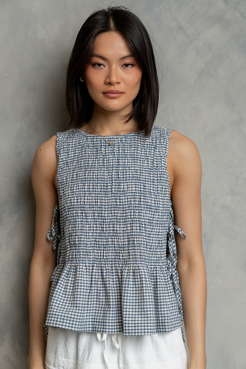 Jeremy Smocked Blouse in Blue - FINAL SALE