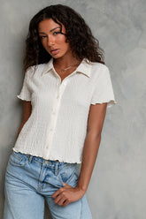 Velma Textured Button Up in Cream - FINAL SALE