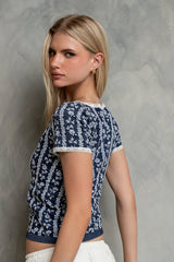 Juliet Floral Seamless Top in Navy - FINAL SALE