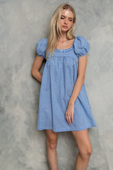 Evelyn Gingham Dress in Blue