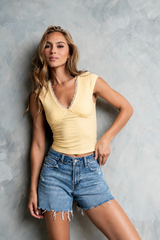 Kinzey Lace Trim Top in Yellow - FINAL SALE