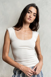 Sawyer Lace Trim Tank Top in Bone