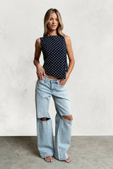 Mona Polka Dot Top in Navy - FINAL SALE