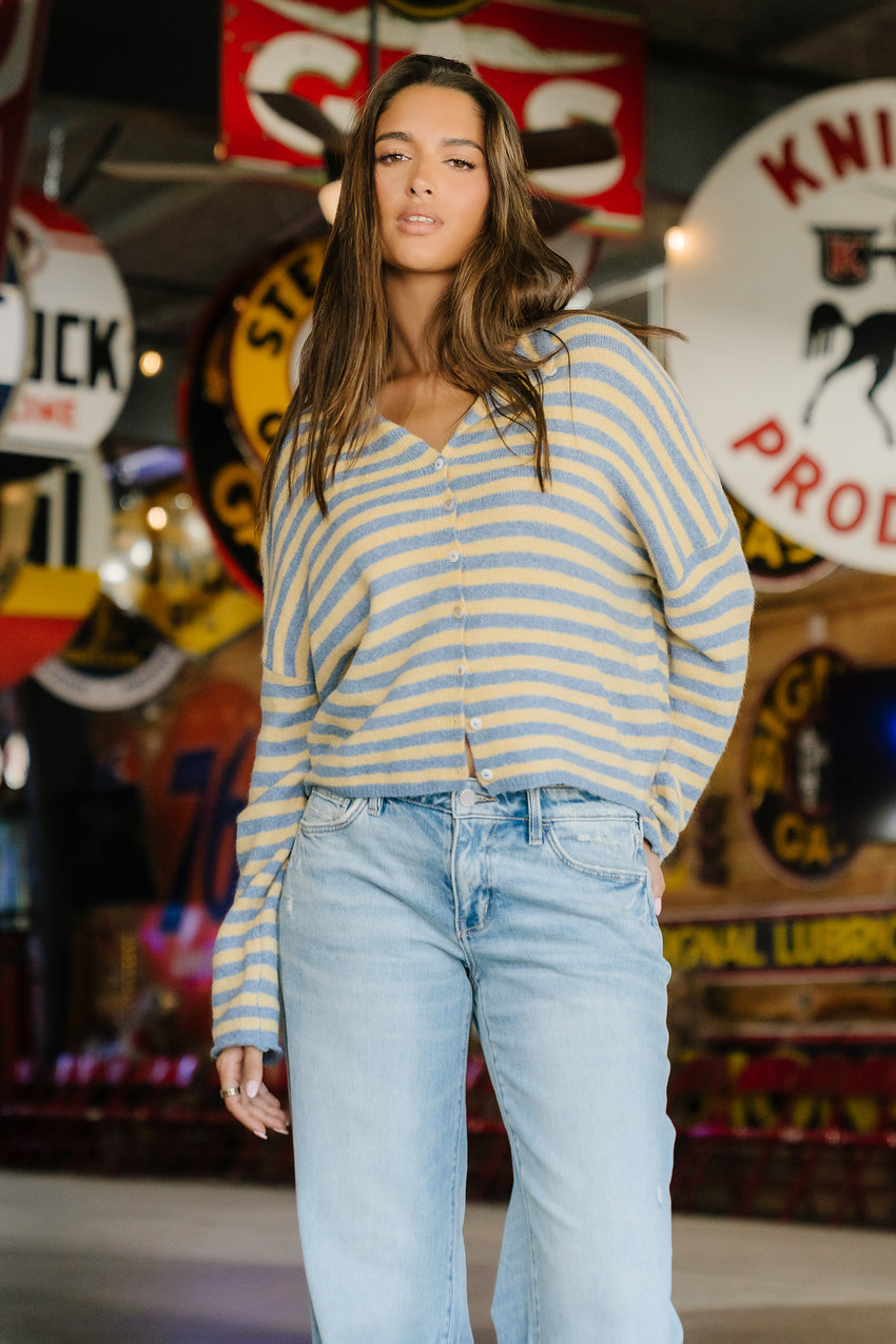Miriam Striped Cardigan in Light Blue