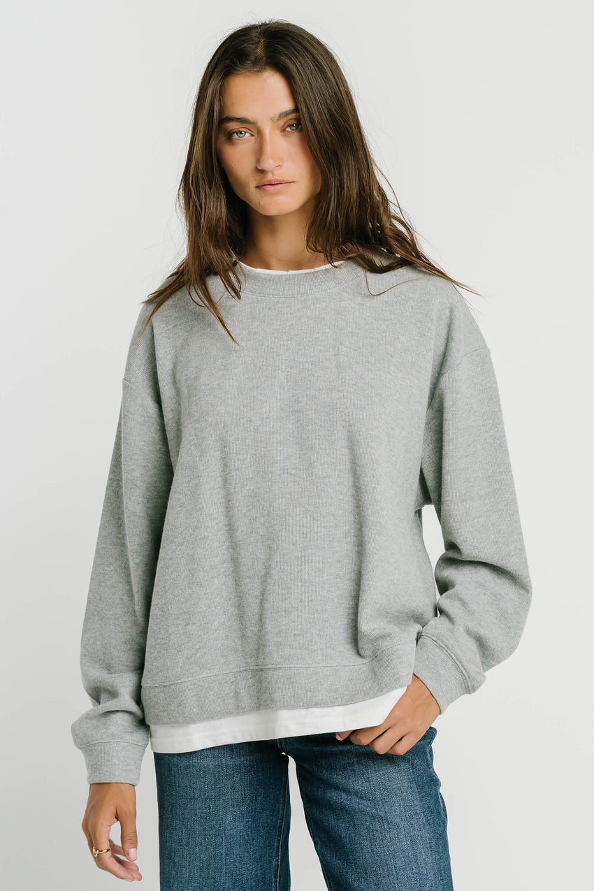 Ava Double Layer Crewneck in Heather Grey