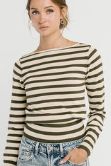 Waldorf Striped Top in Olive
