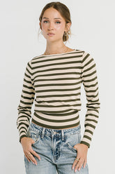 Waldorf Striped Top in Olive