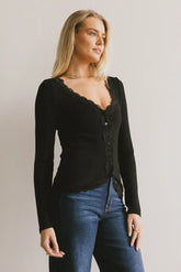 Logan Lace Trim Top in Black - FINAL SALE