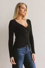 Logan Lace Trim Top in Black - FINAL SALE