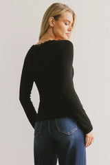 Logan Lace Trim Top in Black - FINAL SALE