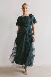 Eugena Ruffled Maxi Dress in Hunter Green - FINAL SALE