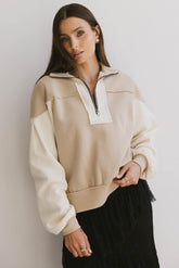 Zeya Half Zip Sweatshirt in Tan - FINAL SALE
