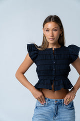 Holly Smocked Blouse in Navy - FINAL SALE