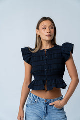 Holly Smocked Blouse in Navy - FINAL SALE
