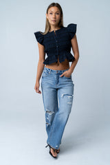Holly Smocked Blouse in Navy - FINAL SALE