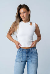 Ollie Cutout Tank Top in Ivory - FINAL SALE