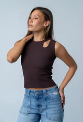 Ollie Cutout Tank Top in Brown - FINAL SALE
