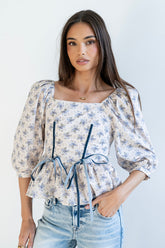 Jerzey Floral Peplum Blouse in Ecru - FINAL SALE