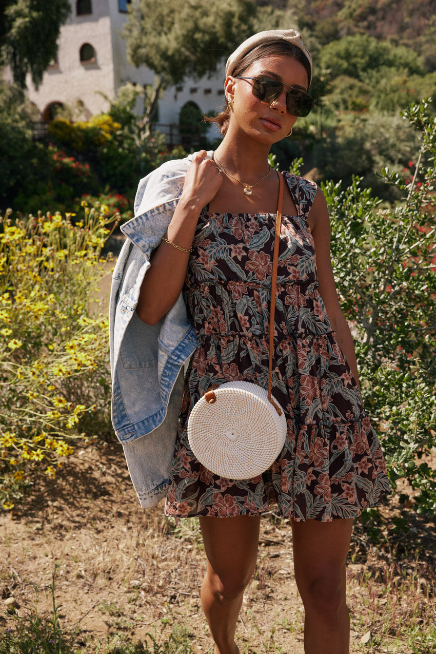 Shawn Floral Mini Dress in Brown - FINAL SALE