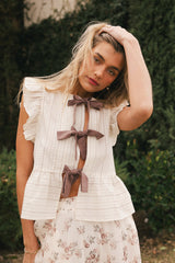 Kadie Tie Front Blouse in Mocha - FINAL SALE