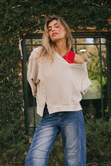 Ellis Waffle Knit Top in Light Grey - FINAL SALE