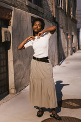 Aspen Midi Skirt in Olive - FINAL SALE