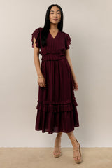 Willa Ruffle Dress in Burgundy - FINAL SALE