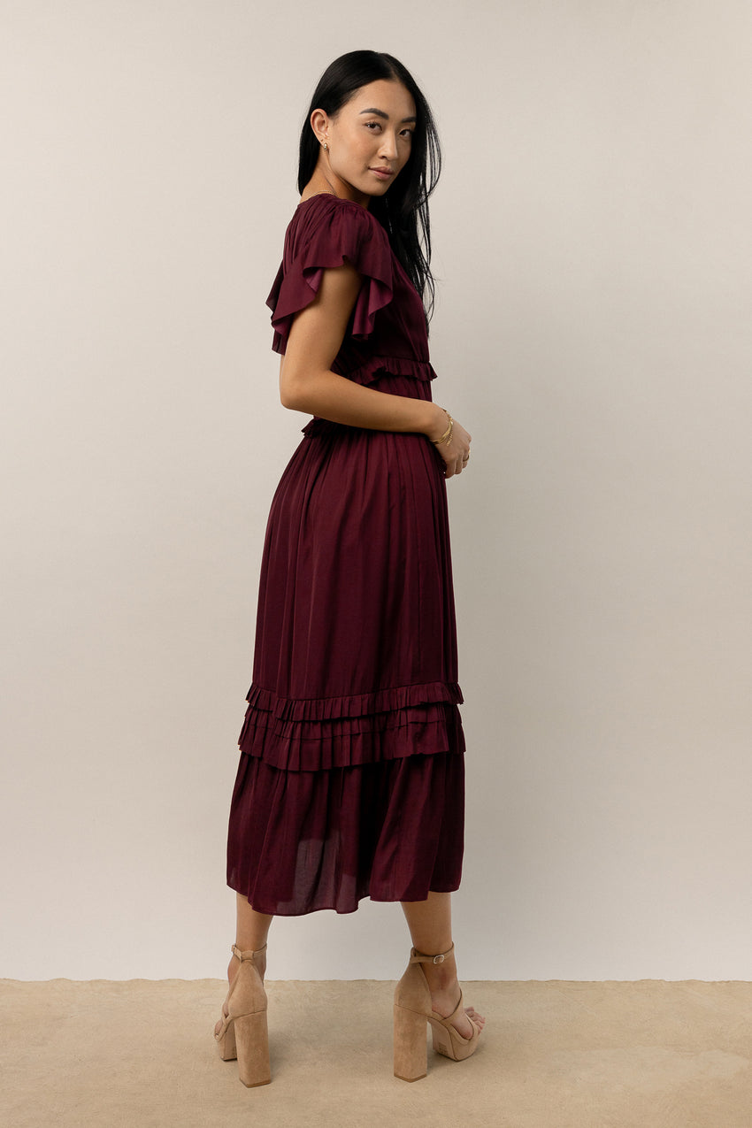 Willa Ruffle Dress in Burgundy - FINAL SALE