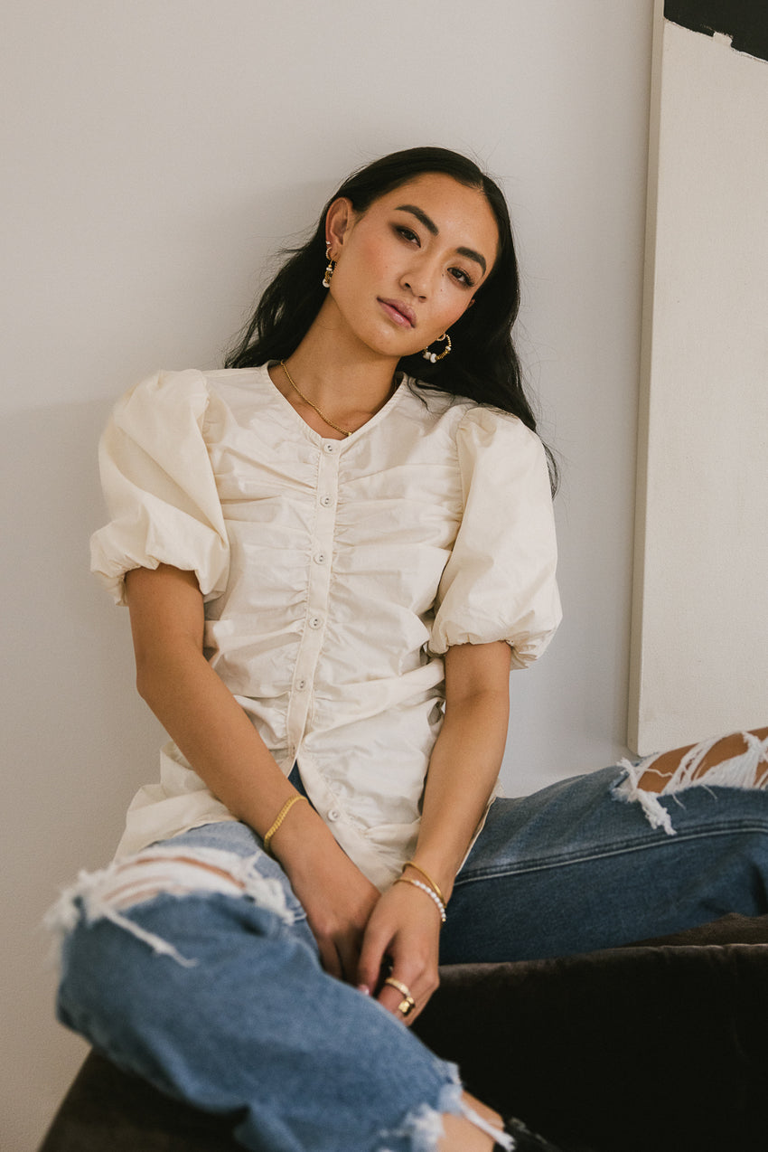 Frankie Ruched Top in Natural - FINAL SALE