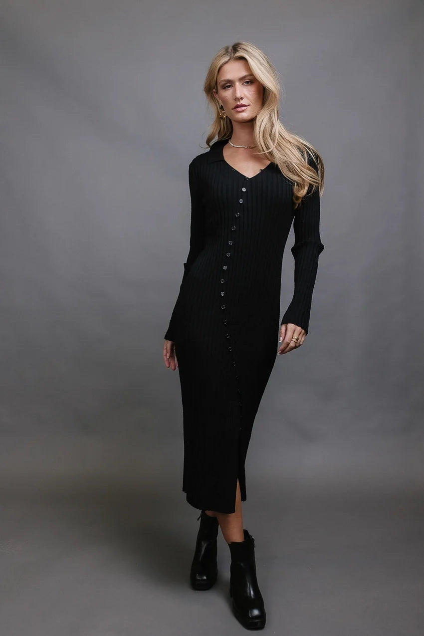 Larissa Ribbed Dress in Black - FINAL SALE
