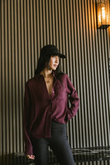 Finley Button Up in Wine - FINAL SALE