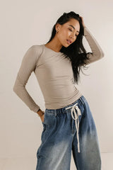 Journee Ribbed Top in Tan - FINAL SALE