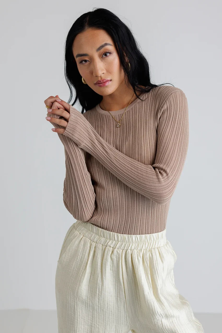 Mauryn Ribbed Top in Khaki - FINAL SALE
