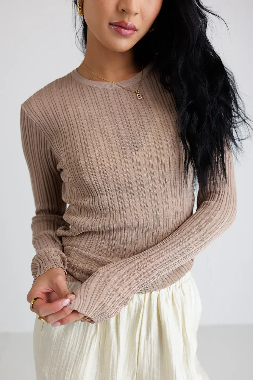 Mauryn Ribbed Top in Khaki - FINAL SALE