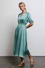 V-Neck Satin Midi Dress in Seafoam - FINAL SALE