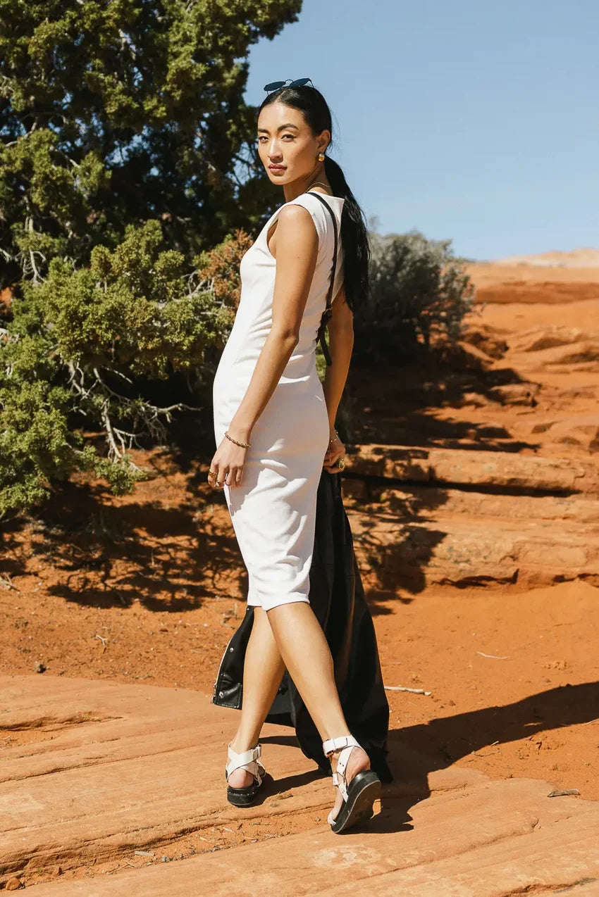 Zarela Ribbed Dress in White - FINAL SALE