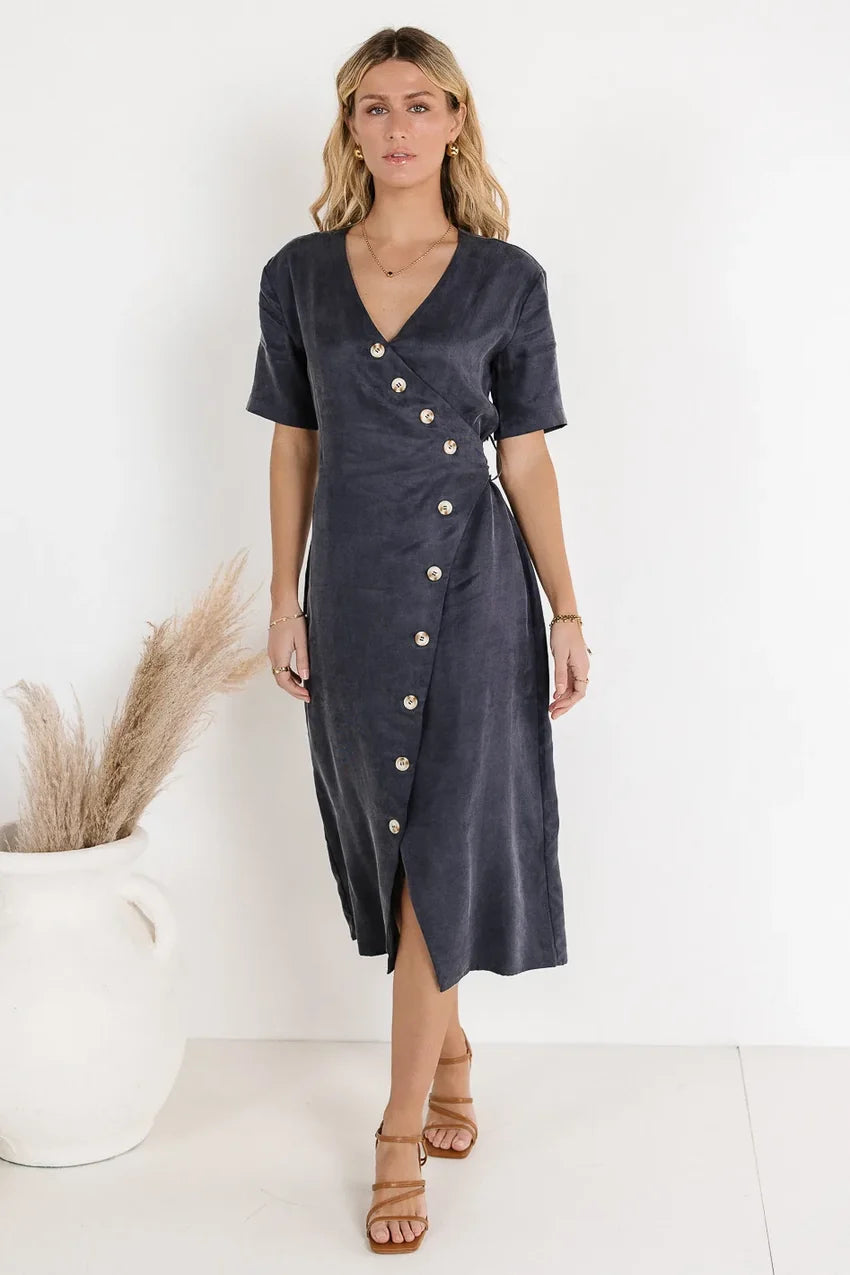 Bhar Midi Wrap Dress in Navy - FINAL SALE