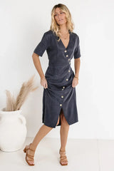Bhar Midi Wrap Dress in Navy - FINAL SALE