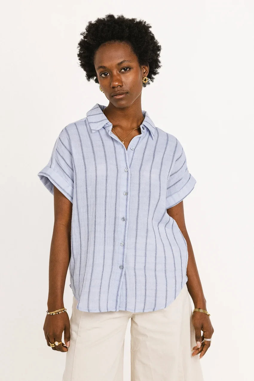 Topanga Striped Button Up in Blue - FINAL SALE