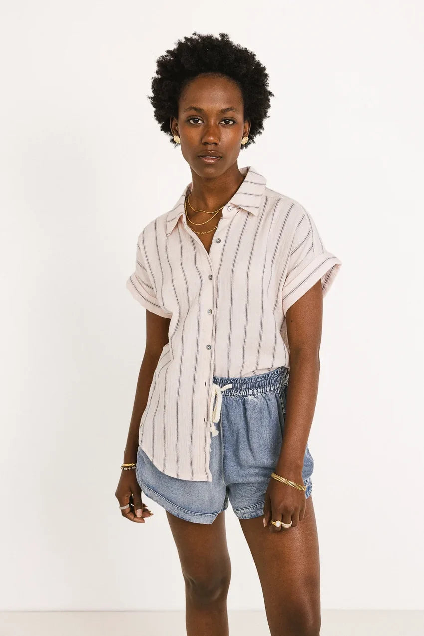 Topanga Striped Button Up in Pink - FINAL SALE