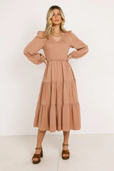 Smocked Tiered Midi Dress in Pink - FINAL SALE