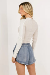 Cleo Ribbed Top in Beige - FINAL SALE