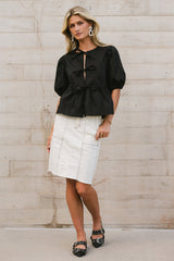 Natalia Peplum Tie Blouse in Black - FINAL SALE