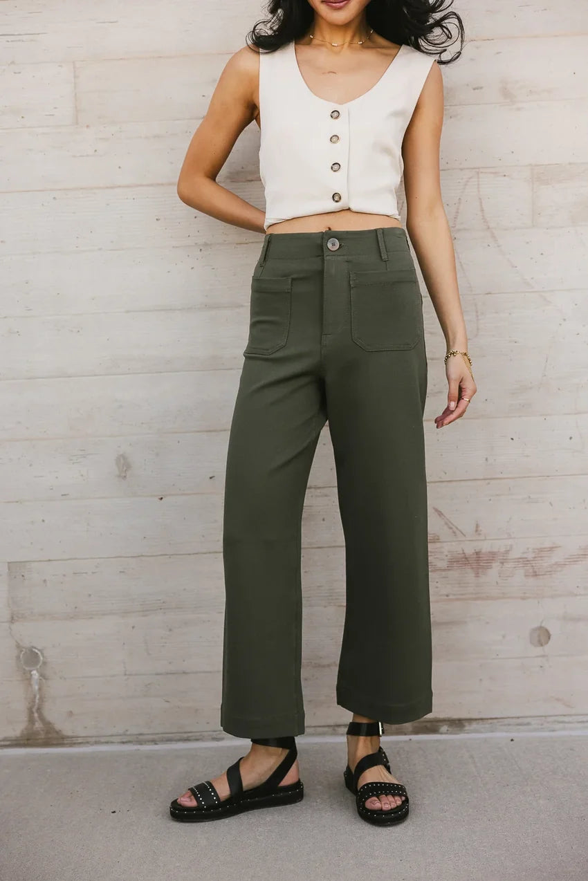 Sadie Wide Leg Pants in Olive - FINAL SALE