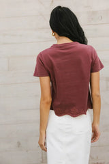Nia Eyelet Lace Cropped Tee in Wine - FINAL SALE