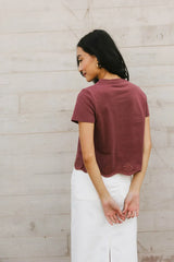Nia Eyelet Lace Cropped Tee in Wine - FINAL SALE