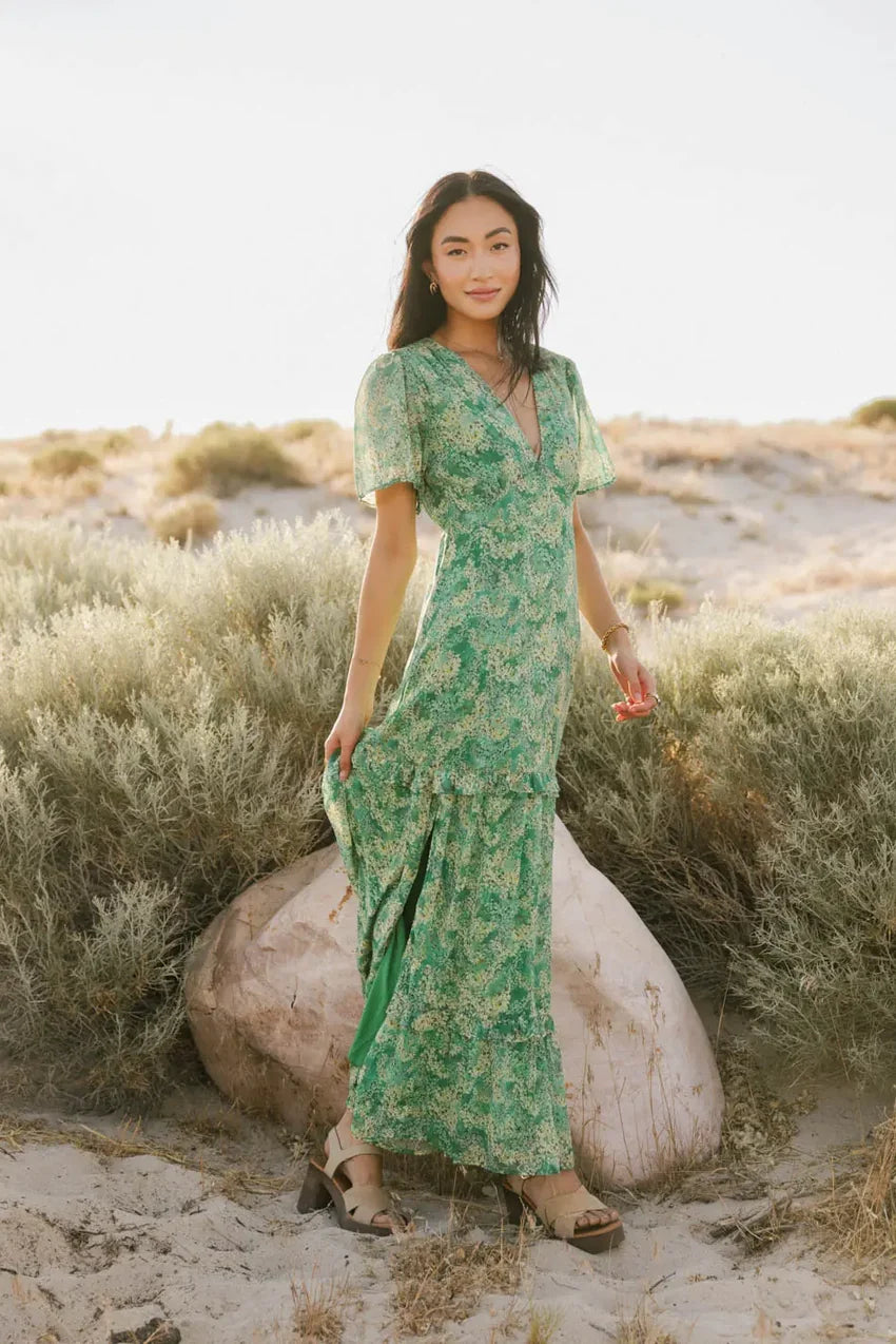 Manoella Floral Maxi Dress in Green - FINAL SALE